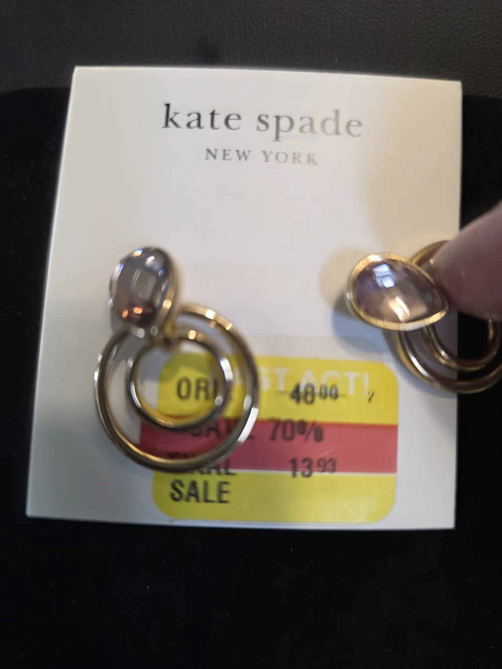 #350 kate spade gold-tone earrings with pink stones - Picture 2 of 2